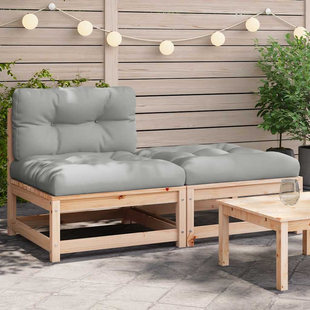 Garten-Mittelsofa mit Anthrazit Kissen Weiß Massivholz Kiefer