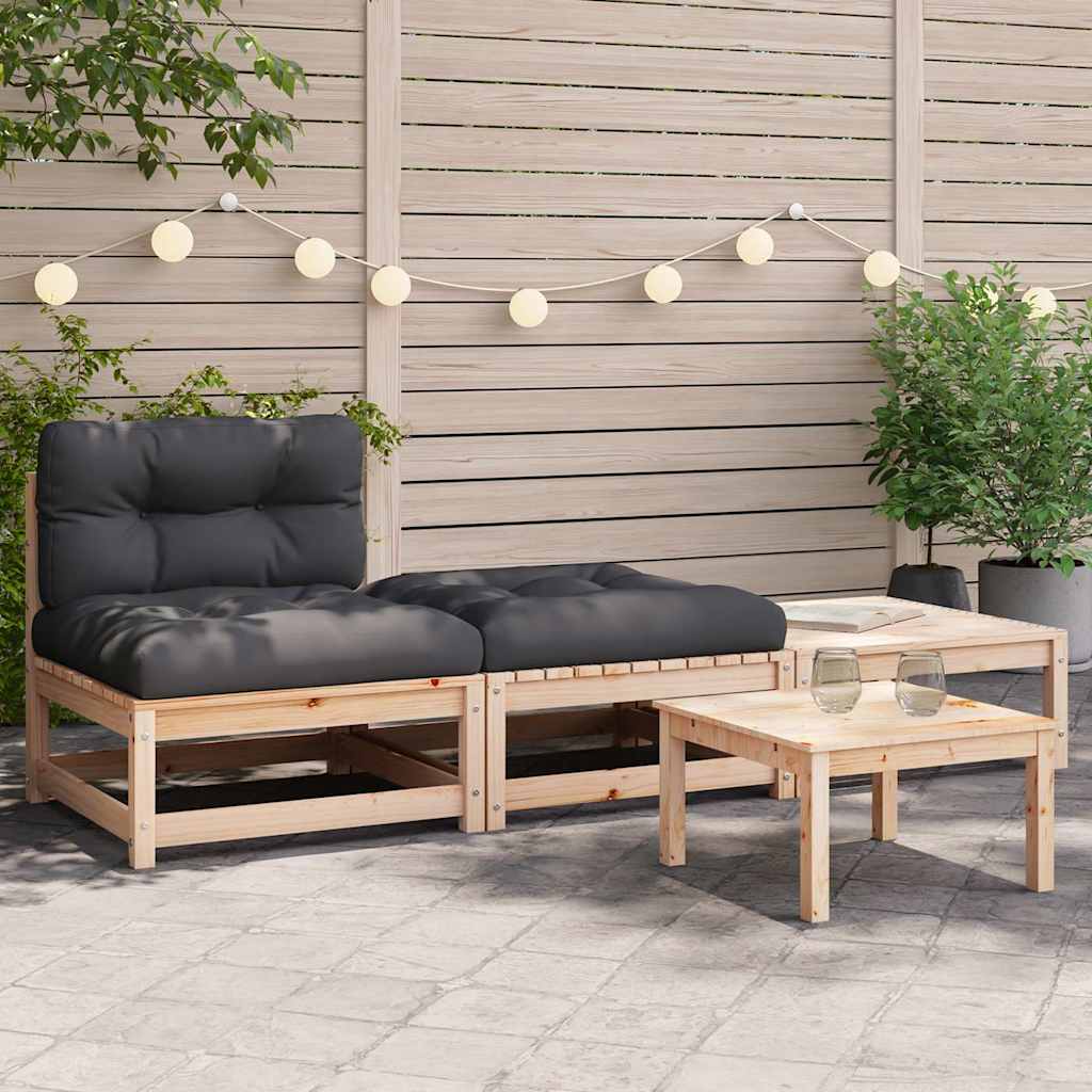 Garten-Mittelsofa mit Anthrazit Kissen Weiß Massivholz Kiefer