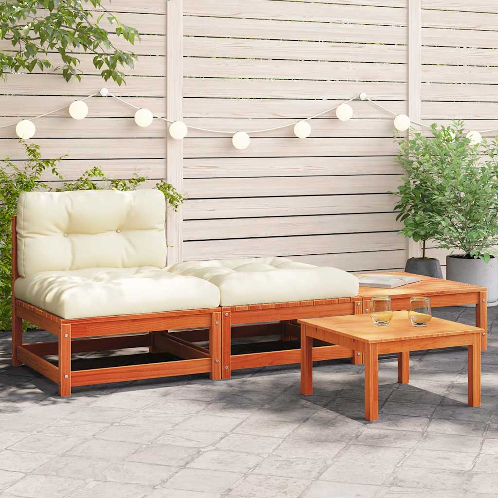 Garten-Mittelsofa mit Anthrazit Kissen Weiß Massivholz Kiefer