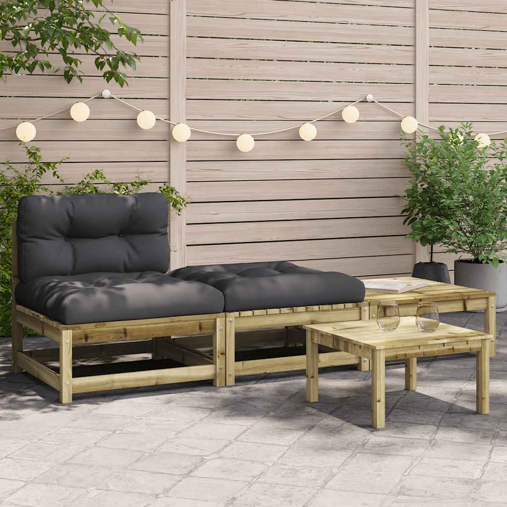 Garten-Mittelsofa mit Anthrazit Kissen Weiß Massivholz Kiefer