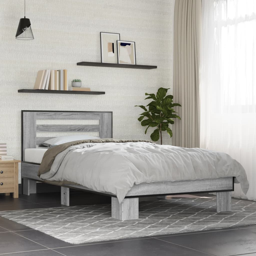 Bettgestell Sonoma-Eiche 200x200 cm Holzwerkstoff und Metall