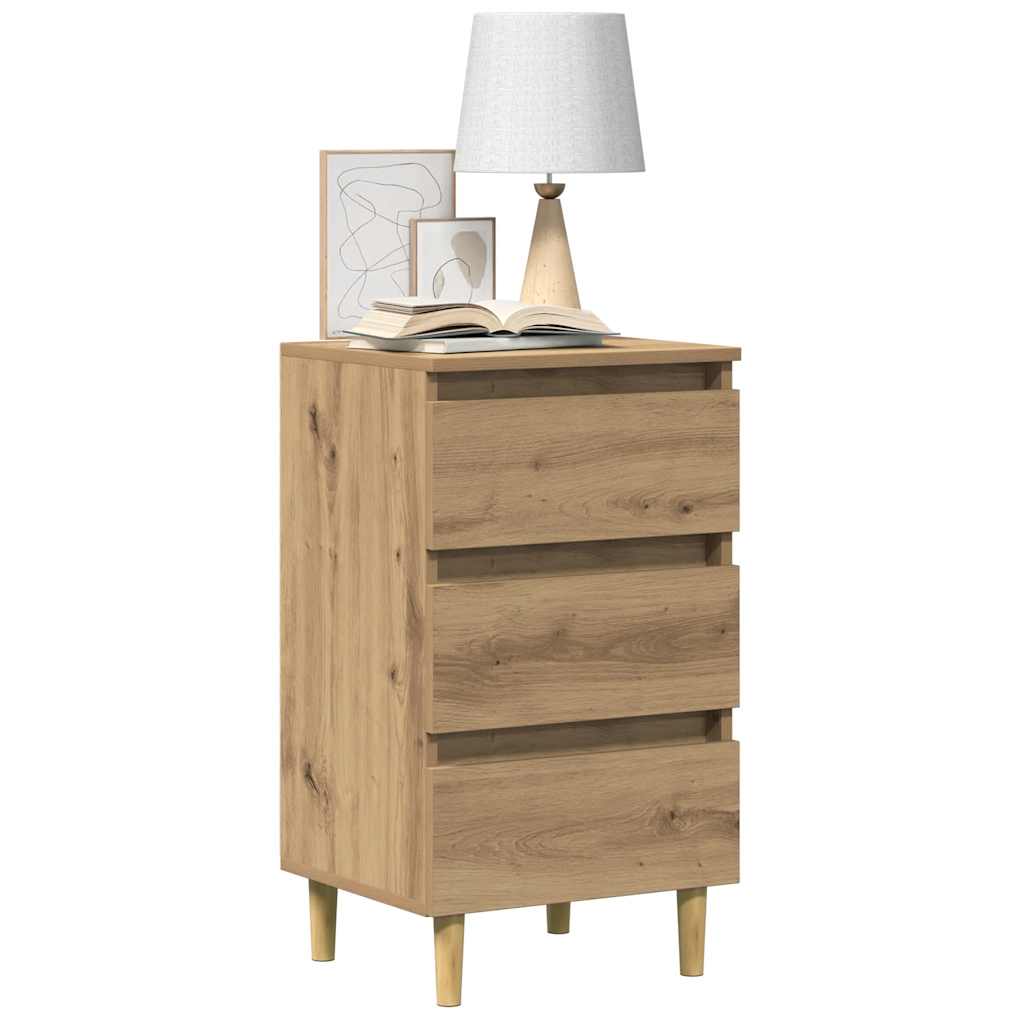 Nachttisch mit Massivholz-Beinen Weiß 40x35x69 cm