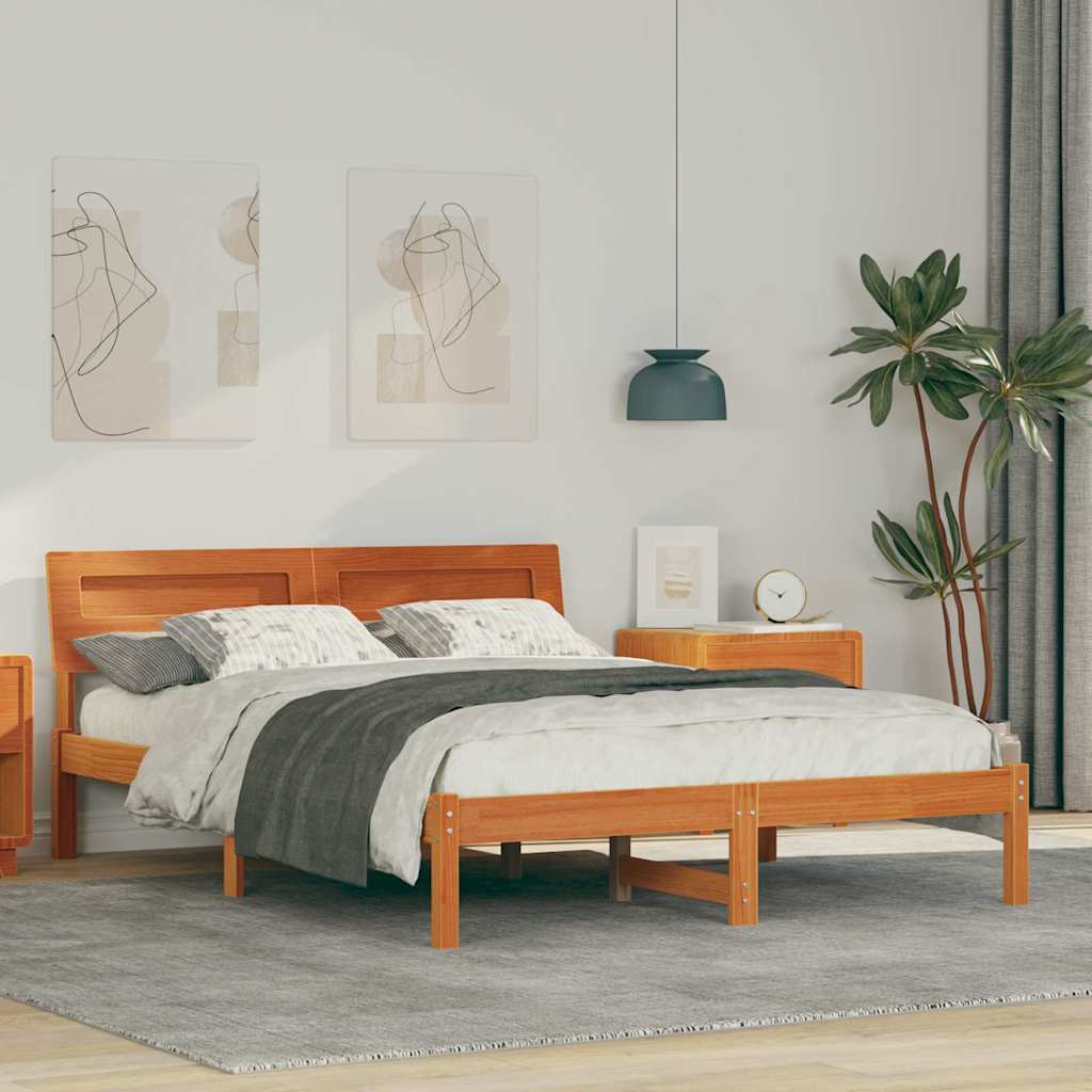 vidaXL Bettrahmen mit Kopfteil Braun 200 x 200 cm Massives Kiefernholz